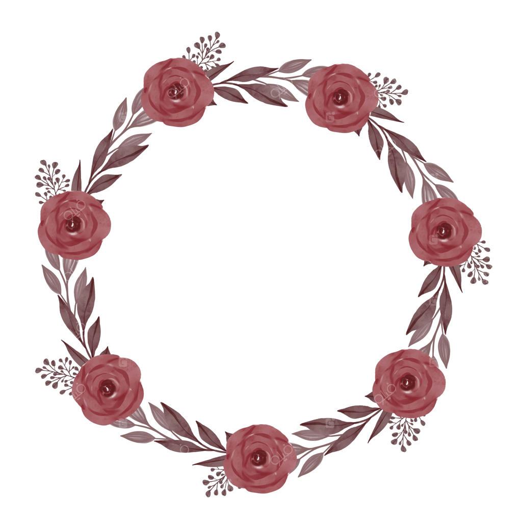 قاب دایره‌ای با گل‌های رز سرخ شکوفا و حاشیه برگ‌های خاکستری