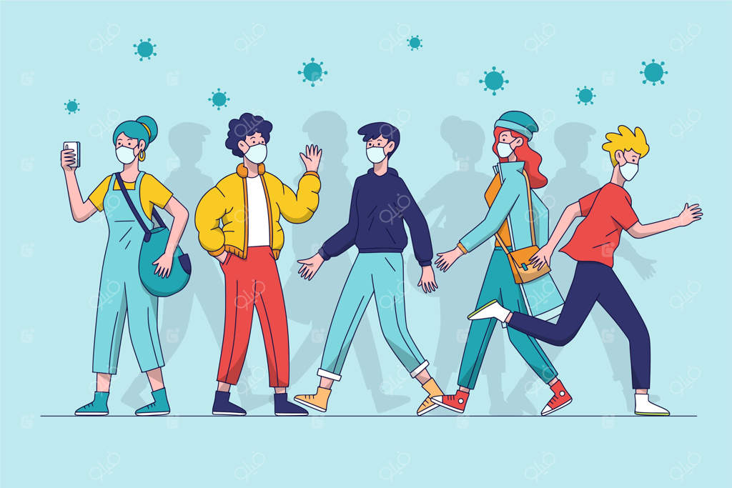 مردم با ماسک‌های پزشکی در مکان‌های شلوغ راه می‌روند