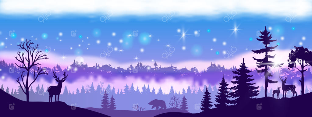 چشم‌انداز زمستانی کریسمس با نمای جنگل