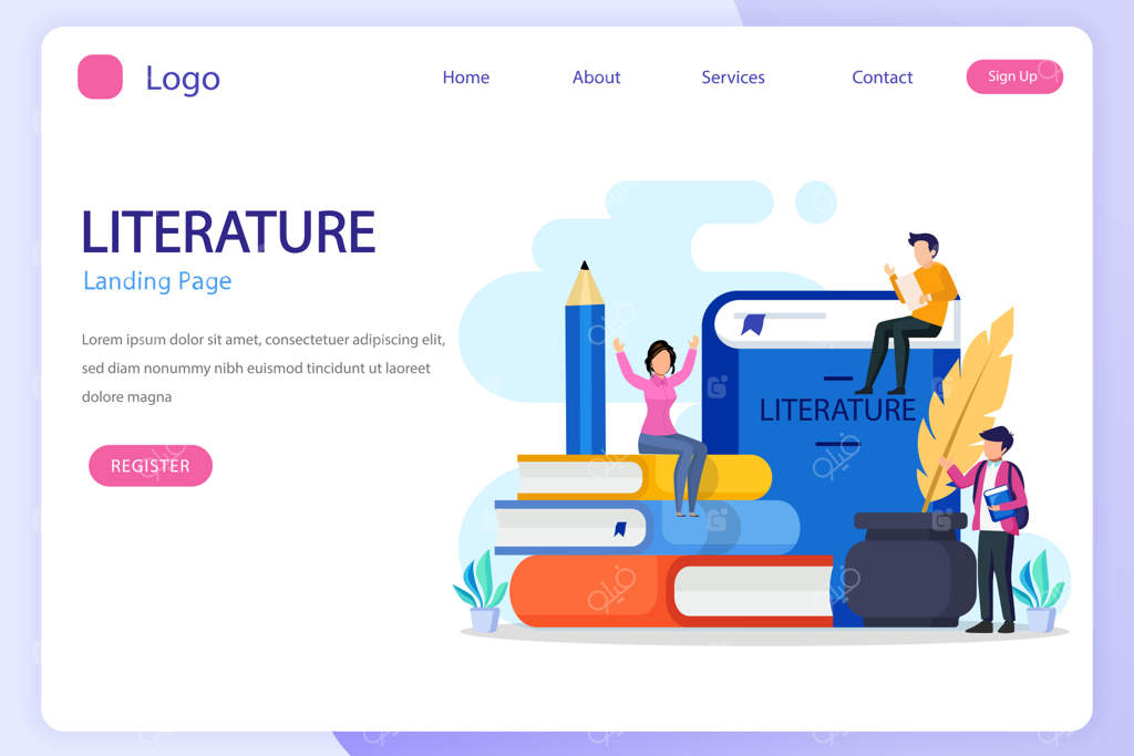 موضوع درسی ادبیات: آثار ادبی و شعر، ایده‌ای از آموزش و دانش، وکتور.