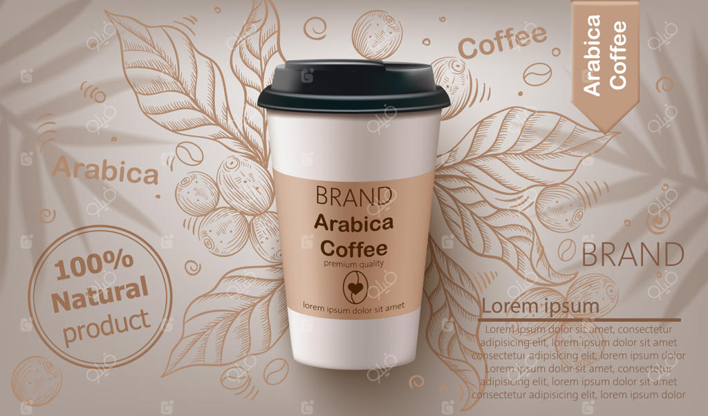 فنجان قهوه عربیکا به صورت واقعی