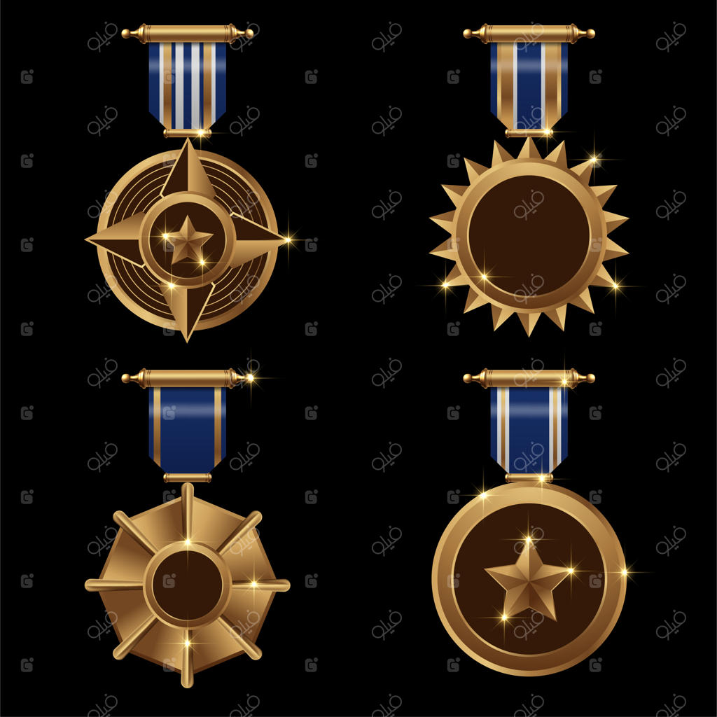 وکتور مجموعه مدال‌های طلای قهرمانی