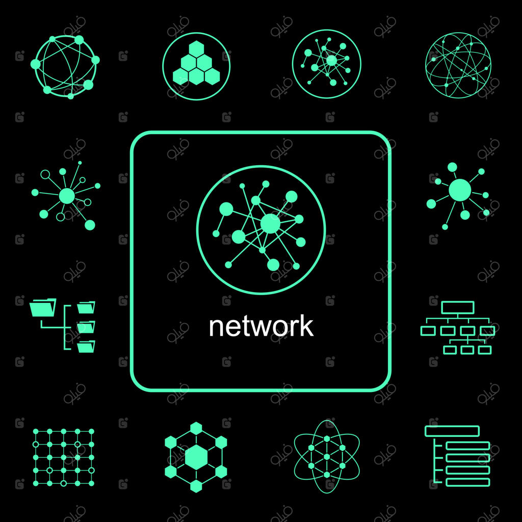 پیکربندی شبکه و آیکون‌های اشتراک‌گذاری مرتبط