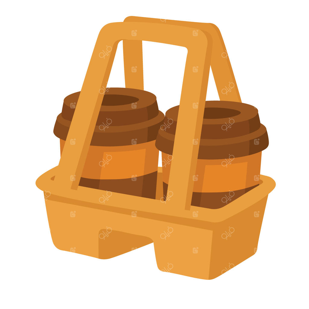 لیوان‌های قهوه برای بیرون‌بر در سینی نگهدارنده - کلیپ‌آرت دنج برای طراحی کافه، تحویل و نوشیدنی‌ها.