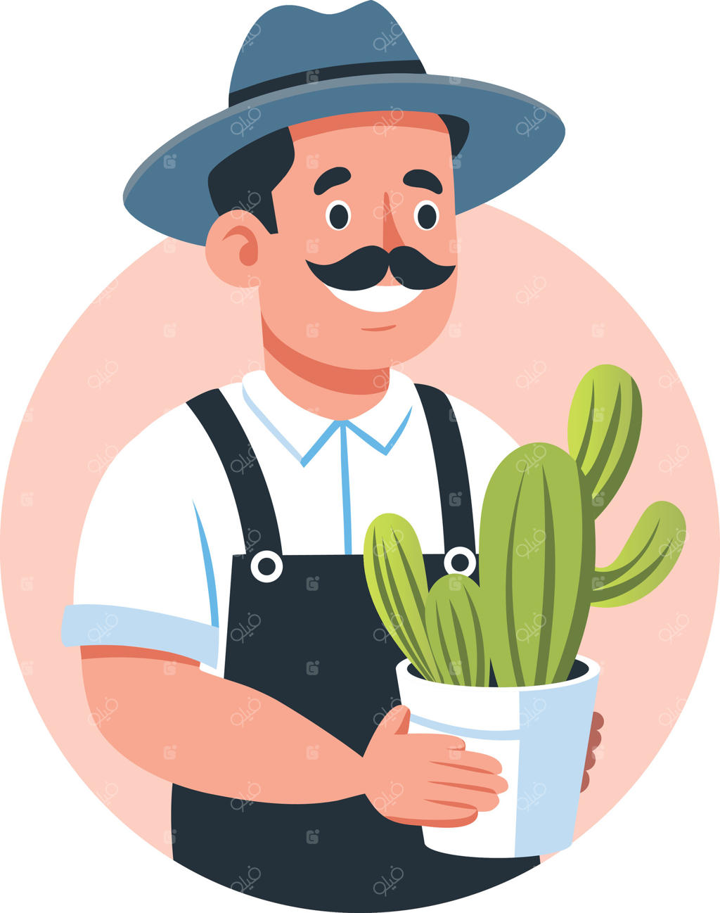 تصویر تخت یک باغبان مکزیکی که گیاه کاکتوس در دست دارد