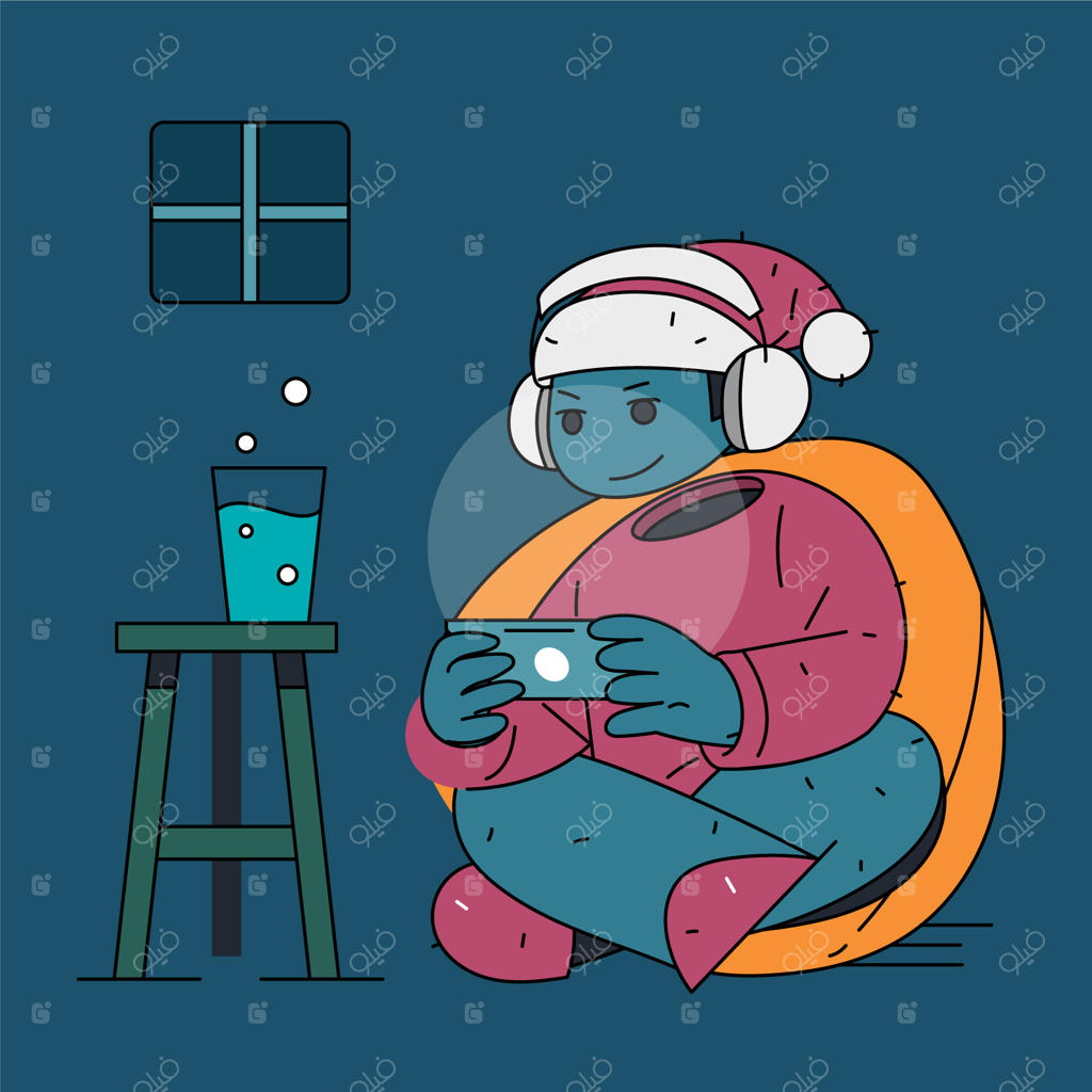 بابا نوئل در حال لذت بردن از کارش در شب کریسمس به سبک طراحی تخت