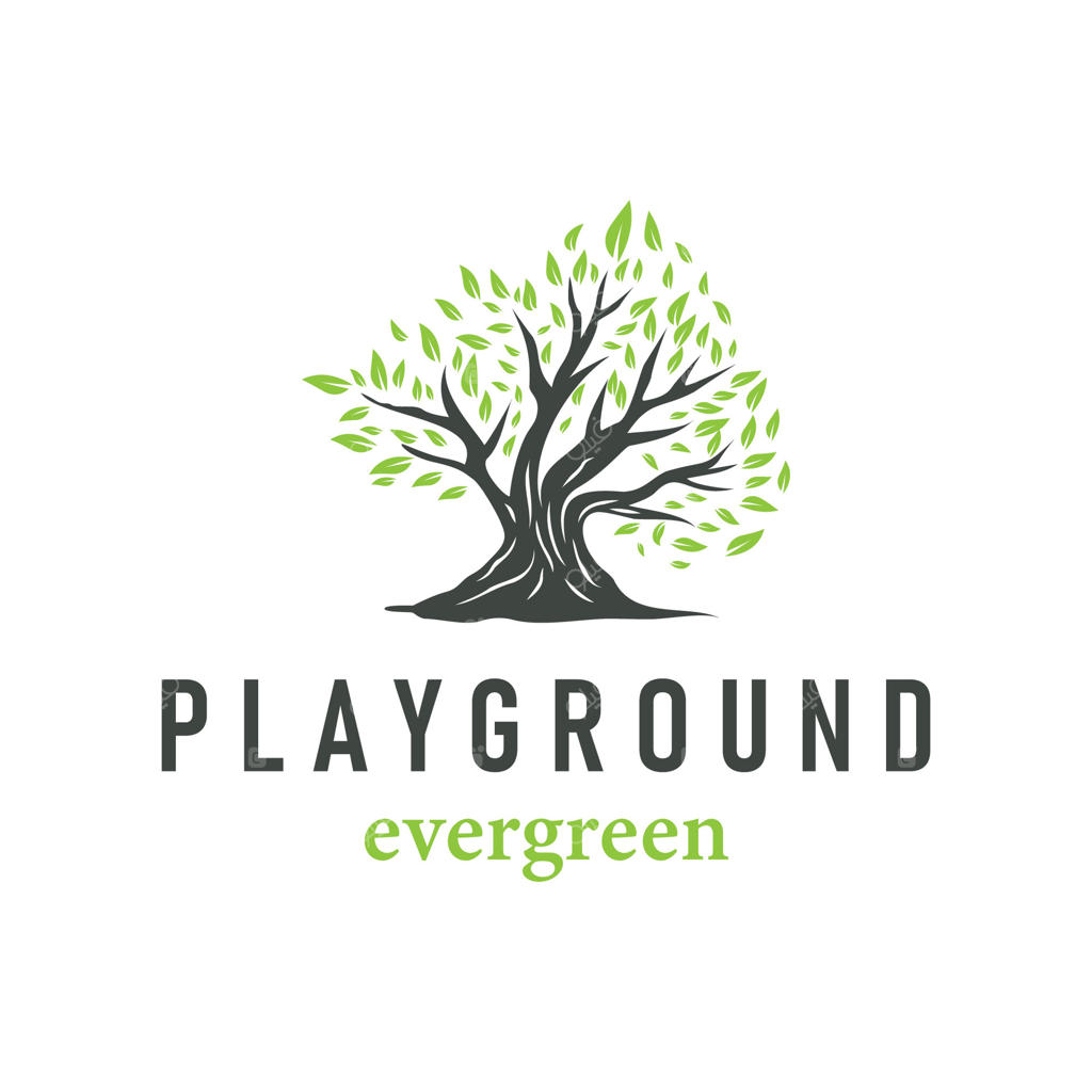مفهوم لوگوی زمین بازی کودکان با درخت: نمادی از طبیعت سبز و برند محصول یا پترن پوستر