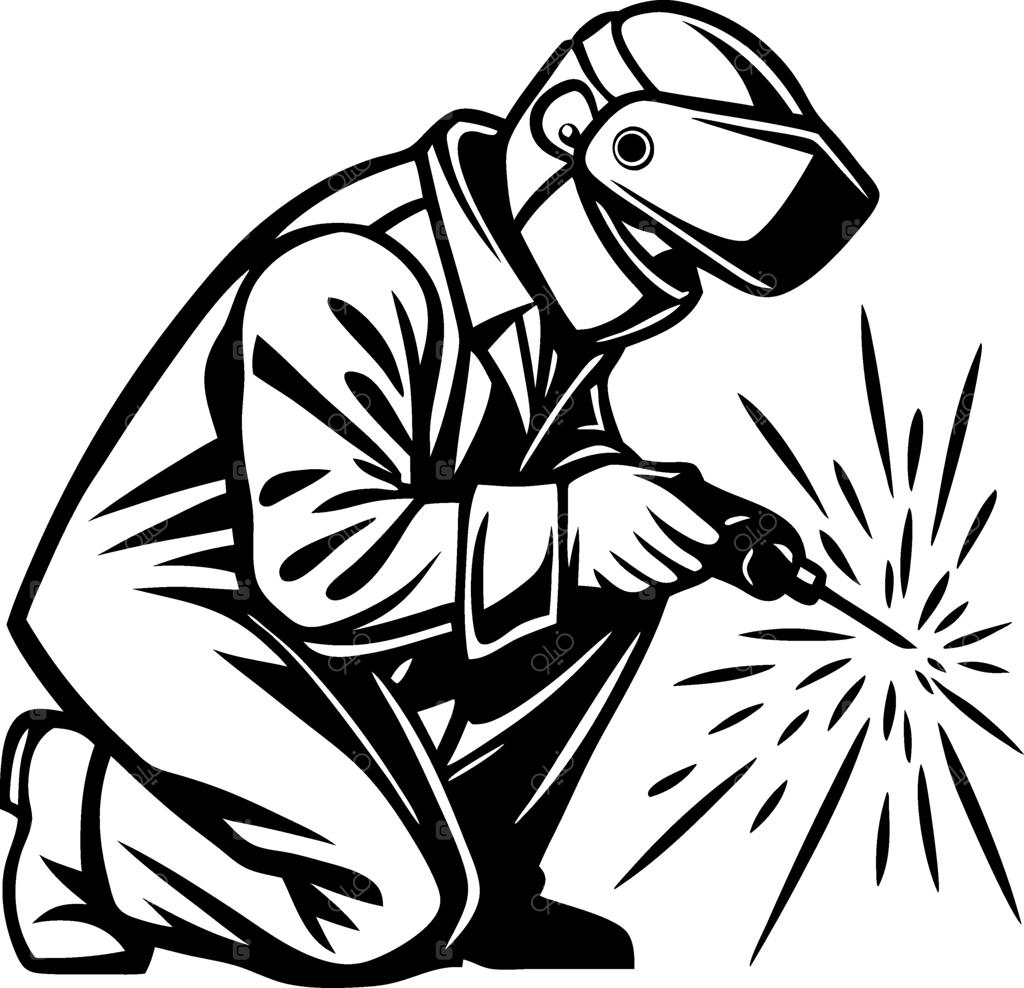 جوشکار در حال کار و ایجاد جرقه حین فرآیند ساخت فلزات برای طرح‌های صنعتی