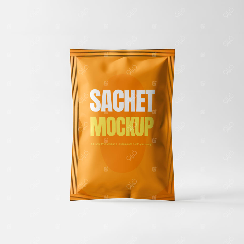 موکاپ ساشه با پس‌زمینه روشن برای طراحی بسته‌بندی محصول