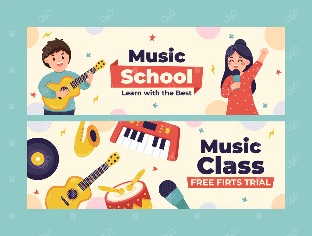 مجموعه بنرهای افقی آموزش موسیقی و مدرسه موسیقی