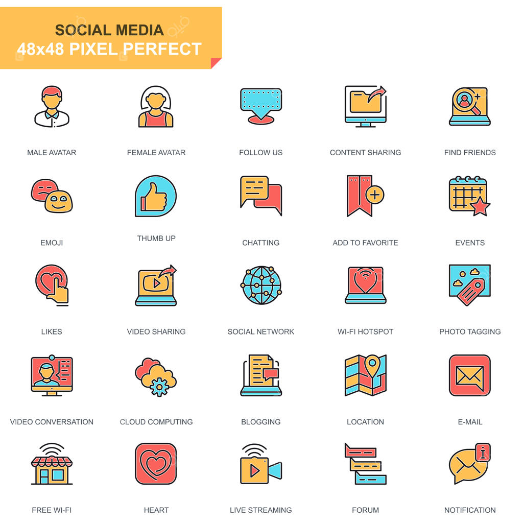 مجموعه آیکون‌های رسانه‌های اجتماعی و شبکه