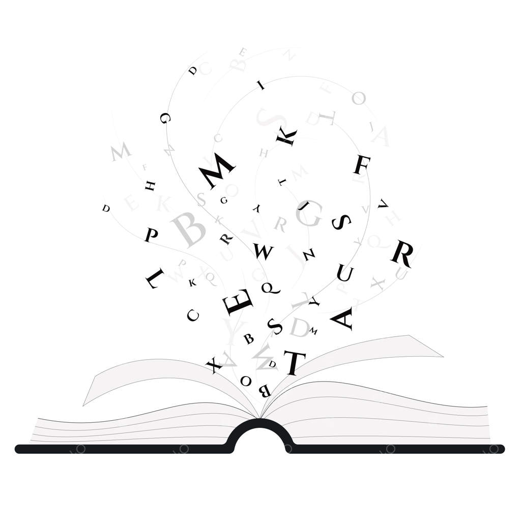 کتاب گشوده با حروف