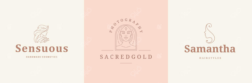 مجموعه قالب‌های طراحی لوگوهای زنانه با پرتره‌های زن به سبک مینیمال و خطی