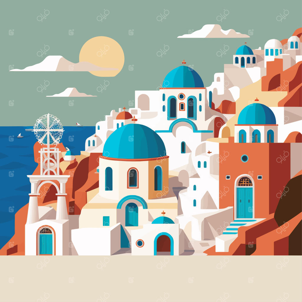 سفر به سانتورینی یونان: دیدنی‌های هتل اژه‌ای و جاذبه‌های گردشگری در طراحی تخت وکتور