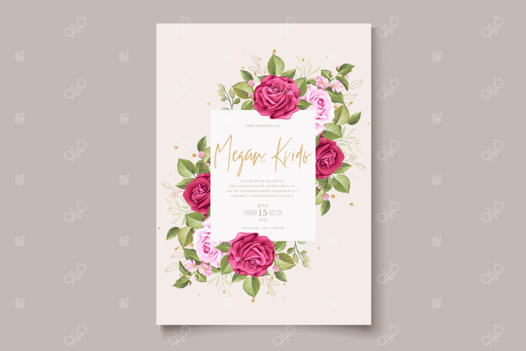 ست کارت دعوت شیک با طرح گل‌های رز دستی