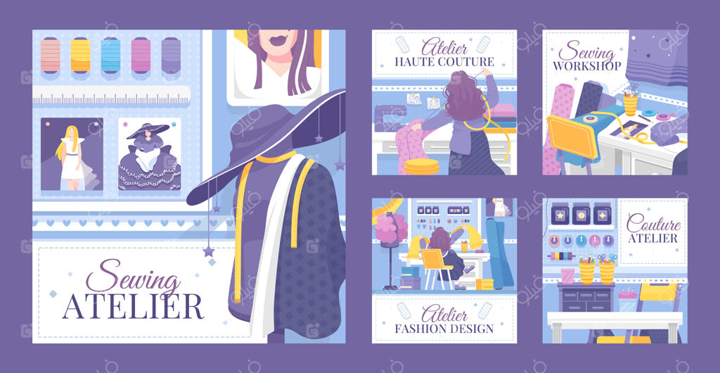 پست‌های اینستاگرامی کارگاه خیاطی با طراحی دستی