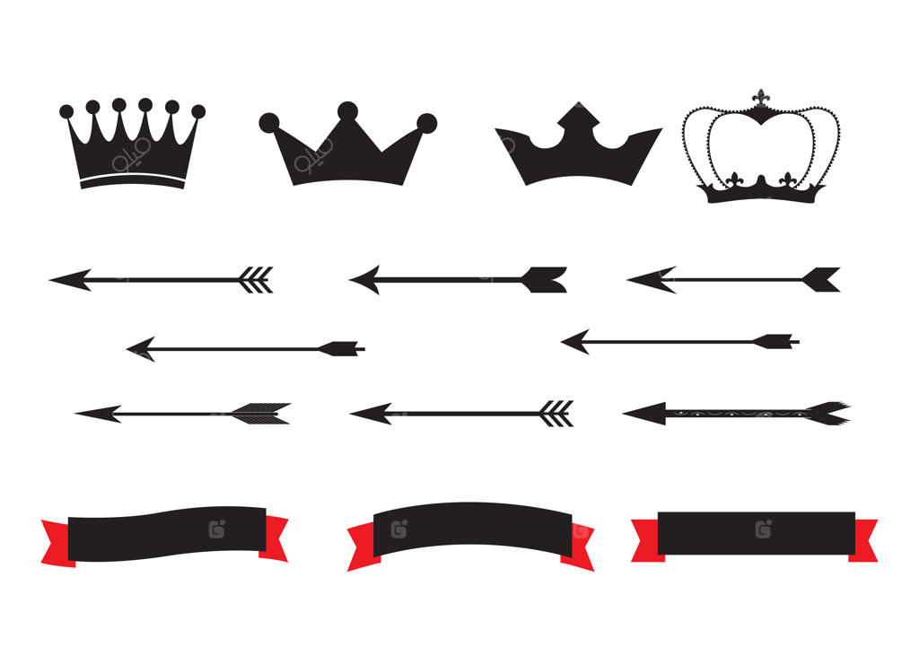 تنظیم سپرهای وکتور: تاج‌های شوالیه‌ای، روبان‌ها و پیکان‌ها