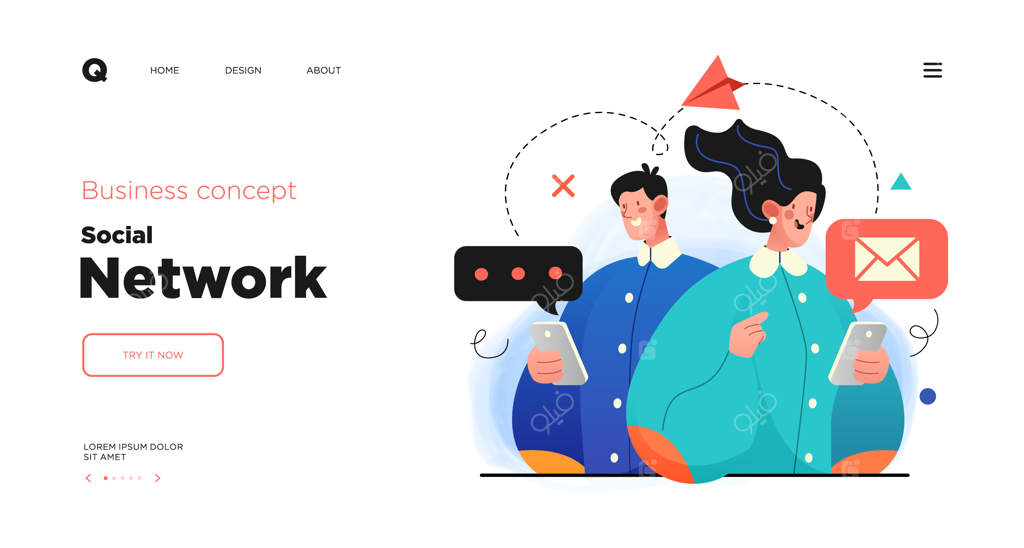 طراحی قالب صفحات فرود برای شبکه‌های اجتماعی و مفهوم ارتباطات دیجیتال