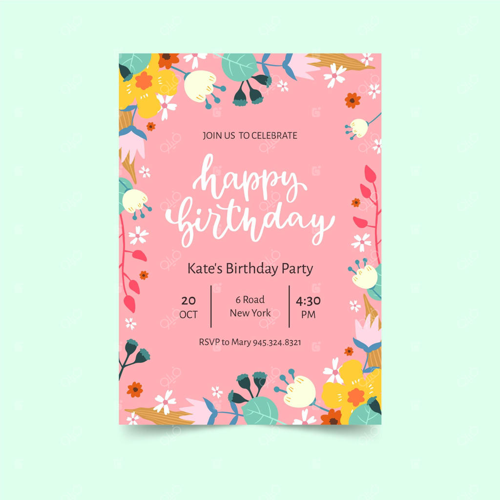قالب دعوت‌نامه تولد با گل‌های تابستانی