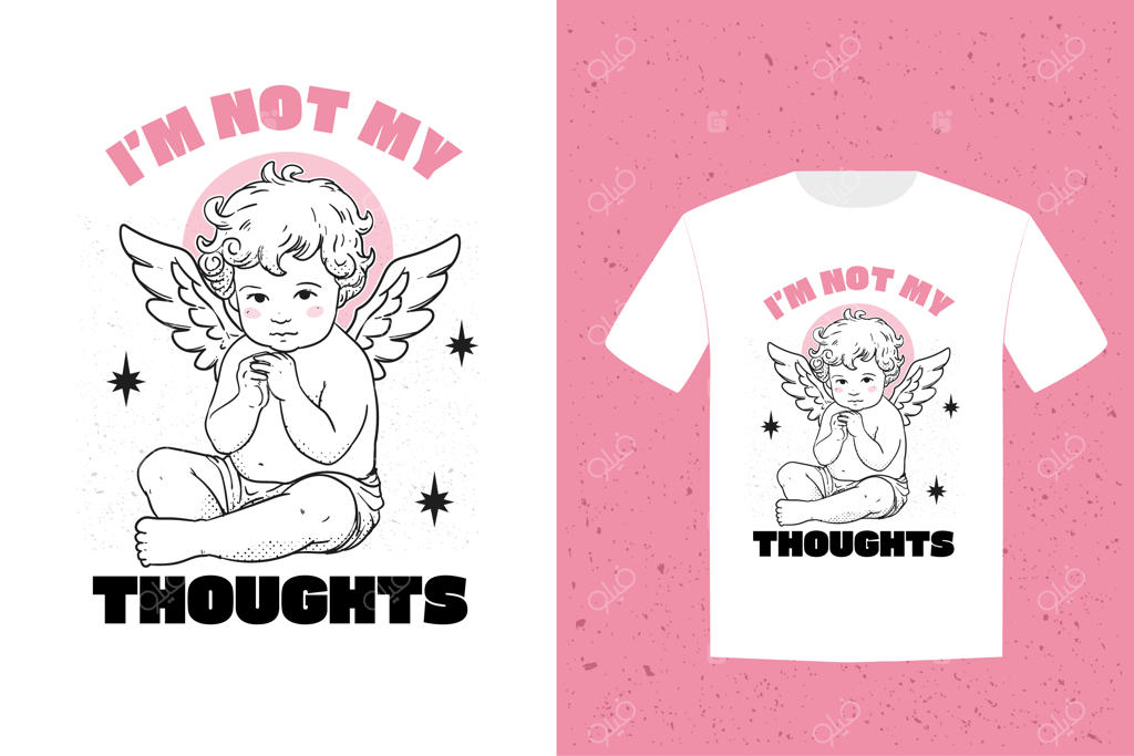 طرح تی‌شرت با زمینه نقاشی دستی فرشتگان کلاسیک