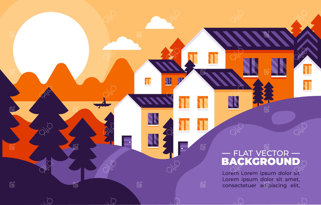 پس‌زمینه وکتور فلت منظره روستای کوهستانی