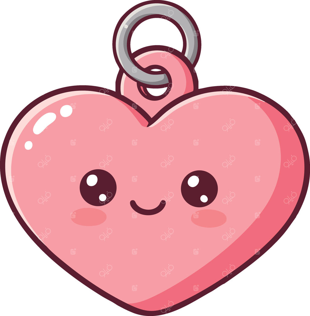 چرم قلب صورتی بامزه با چهره خندان و طراحی حلقه نقره‌ای برای مفاهیم عشق و دوستی