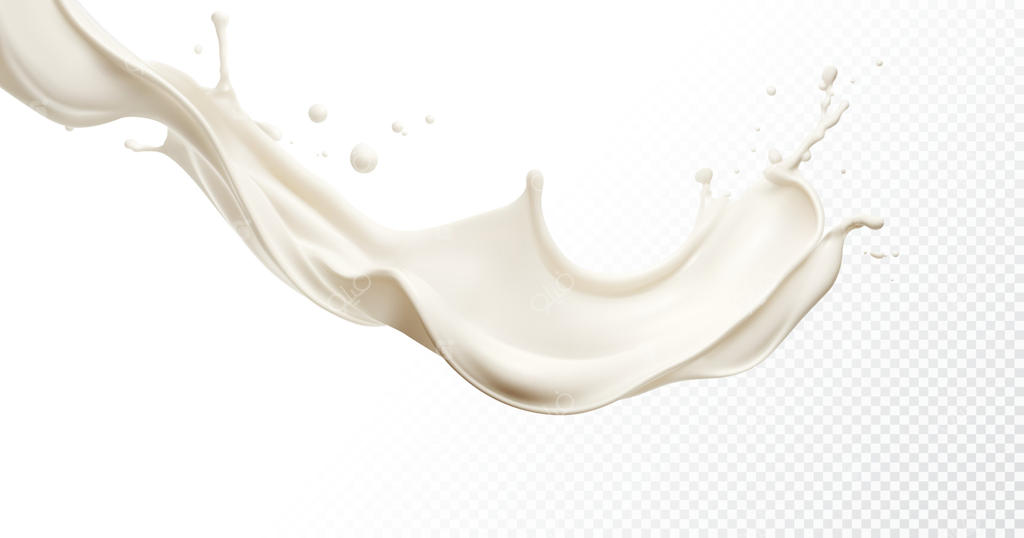 پاشیدن شیر روی زمینه سفید. تصویر واقع‌گرایانه برداری.