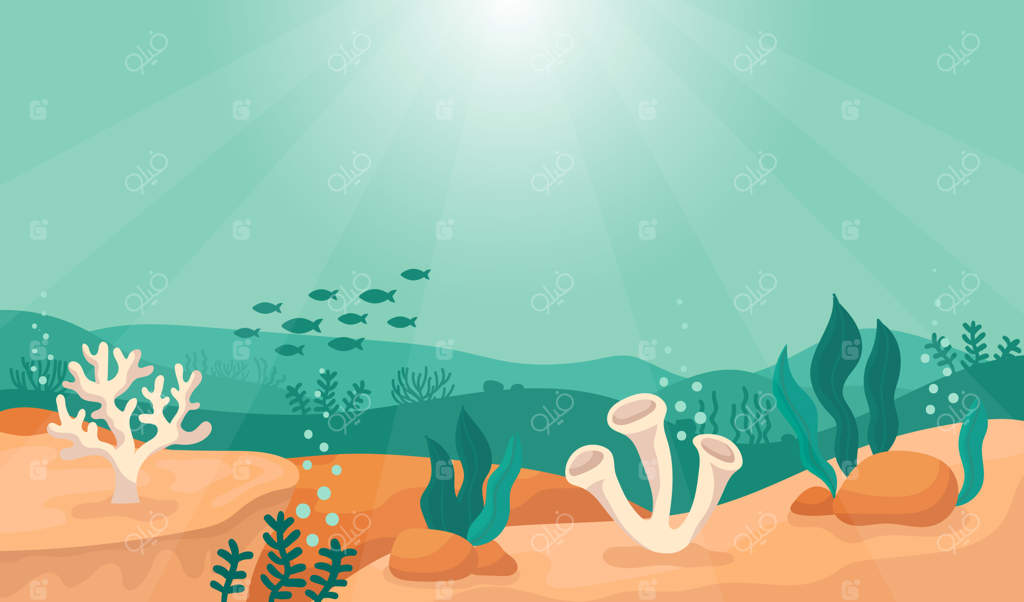 دنیای زیر آب در بستر دریا با پس‌زمینه‌ای از تابش آفتاب