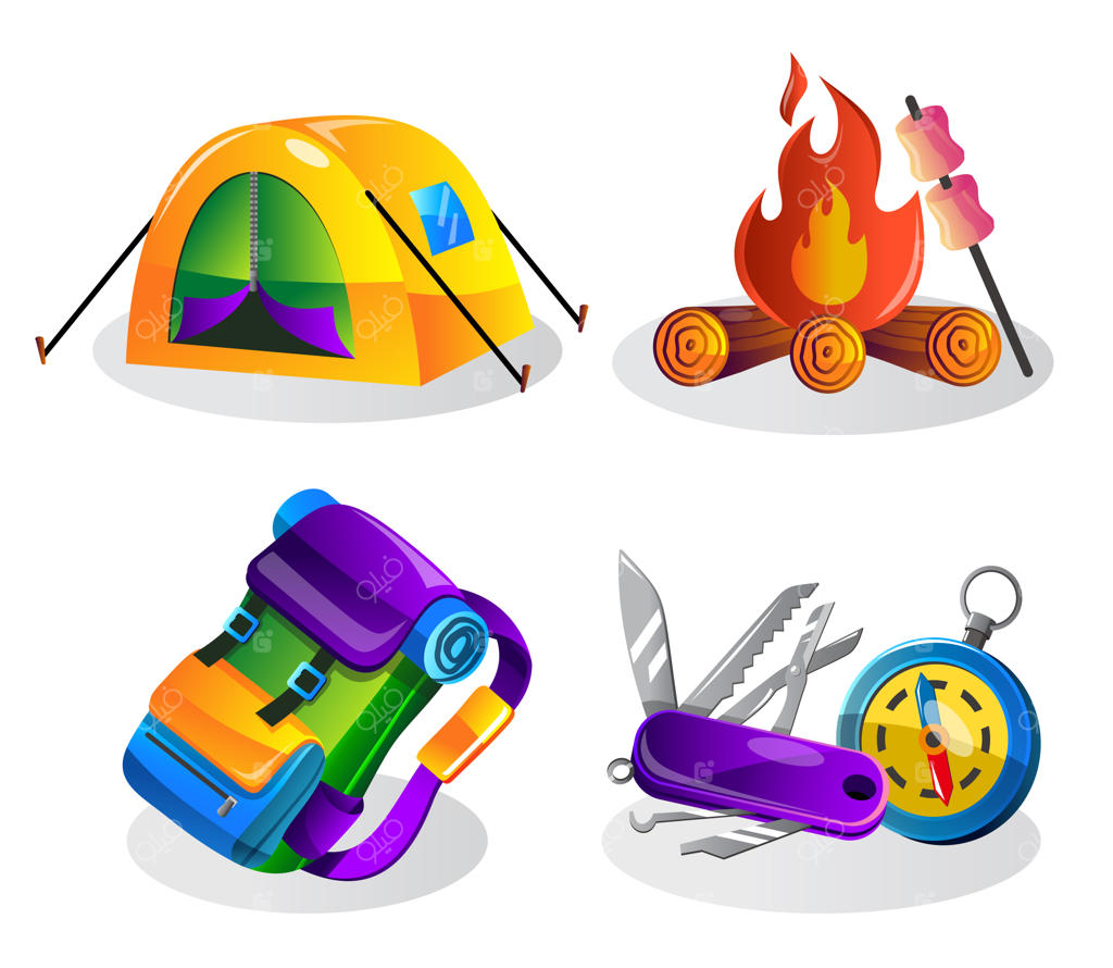 مجموعه‌ای از عناصر کارتونی برای تعطیلات کمپینگ