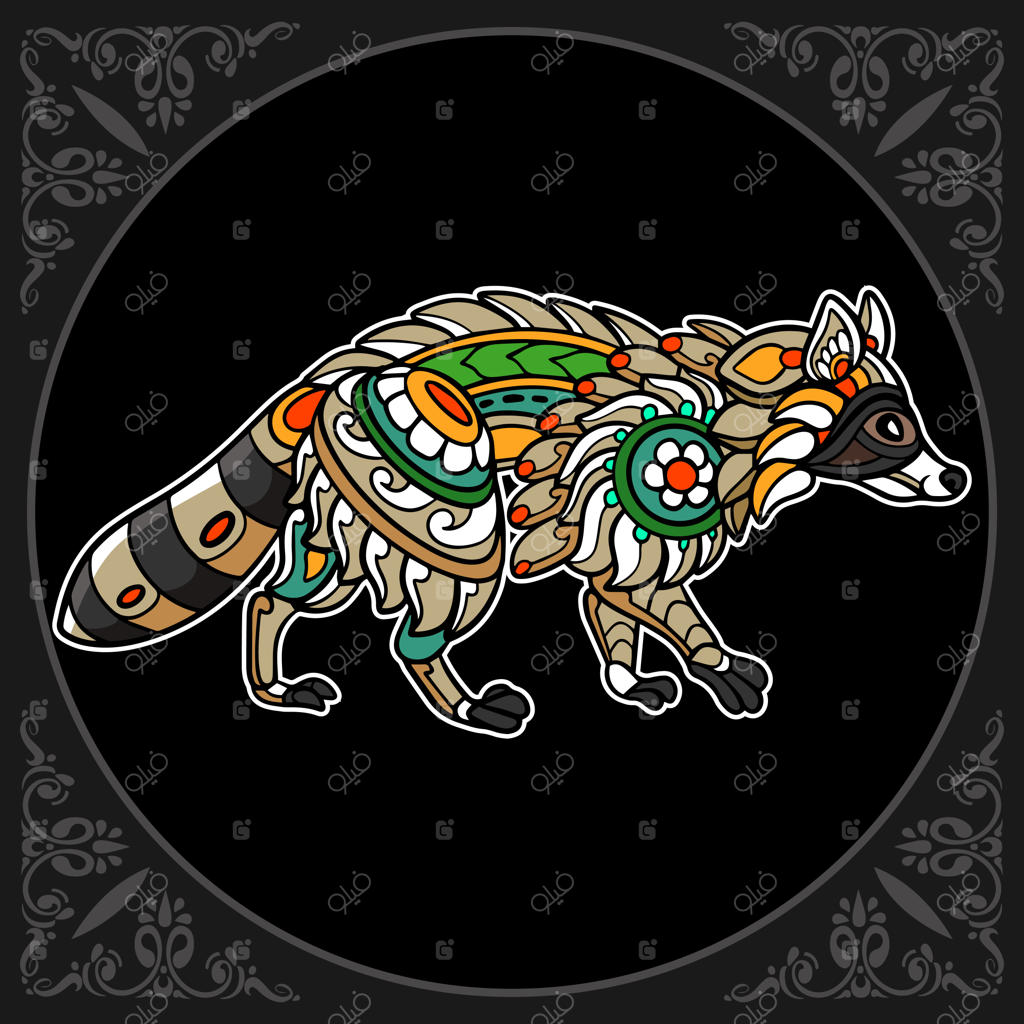 هنر زنتانگل راکون بر روی پس‌زمینه سیاه