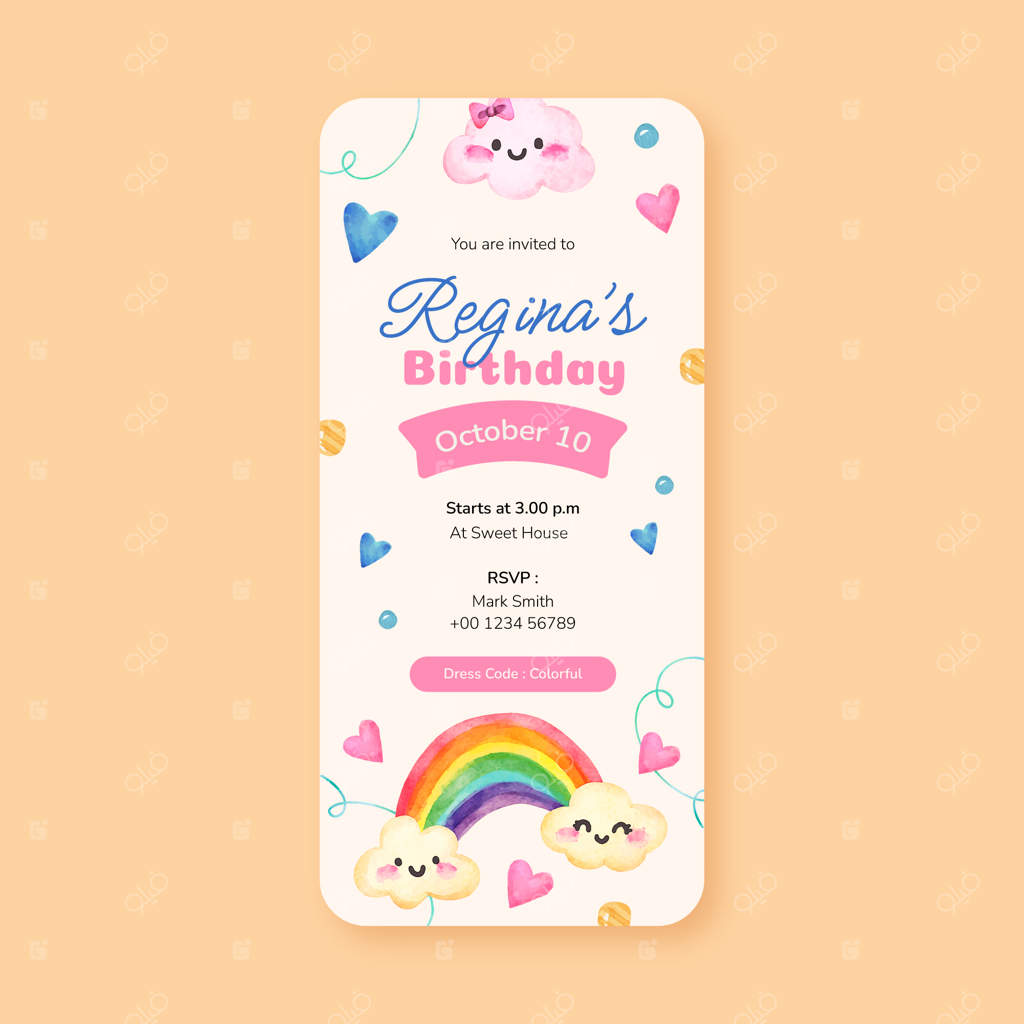 دعوت‌نامه دیجیتال تولد با طراحی آبرنگی