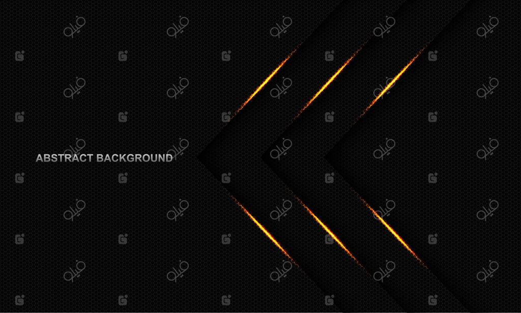 جهت سه پیکان طلایی انتزاعی بر روی شبکه شش‌ضلعی خاکستری تیره با فضای خالی طراحی پس‌زمینه لوکس و آینده‌نگر