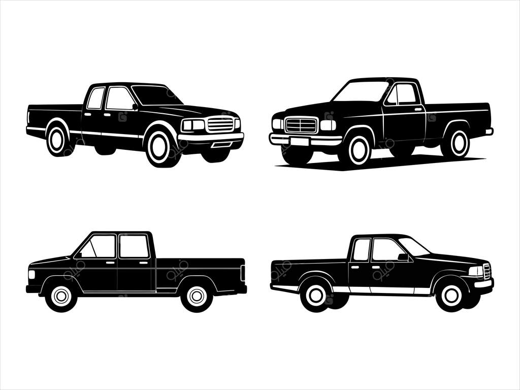 مجموعه آیکون سیلوئت کامیون پیکاپ - مجموعه تصویرسازی وکتور پیکاپ قدیمی