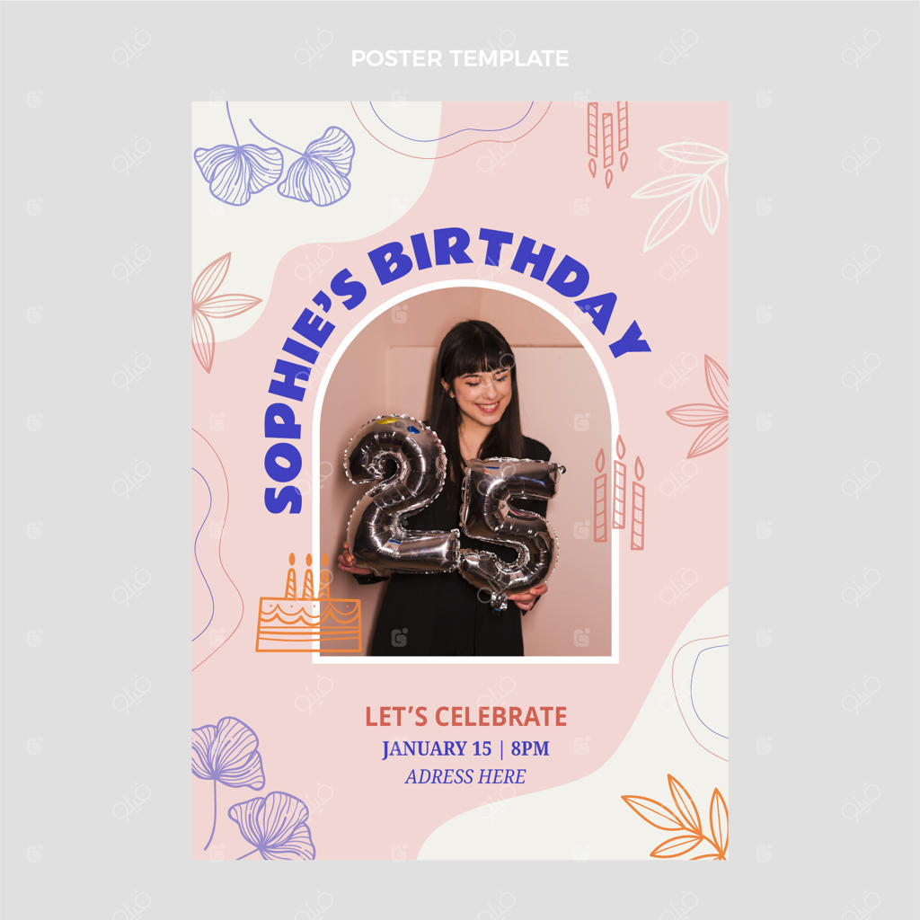 قالب پوستر تولد به سبک طراحی تخت