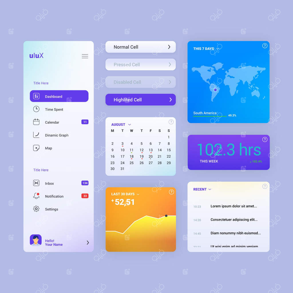 مجموعه عناصر رابط کاربری با گرادینت