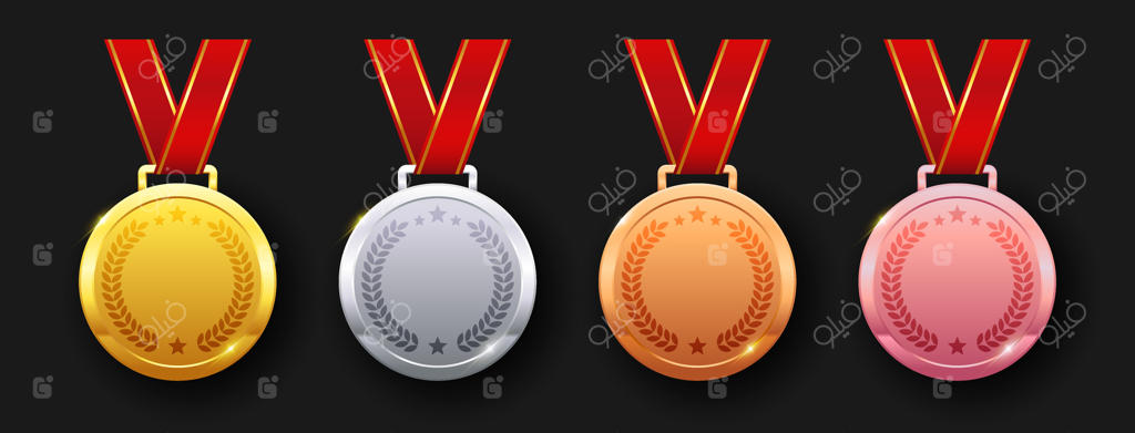 مجموعه وکتور مدال‌های طلا، نقره، برنز و صورتی
