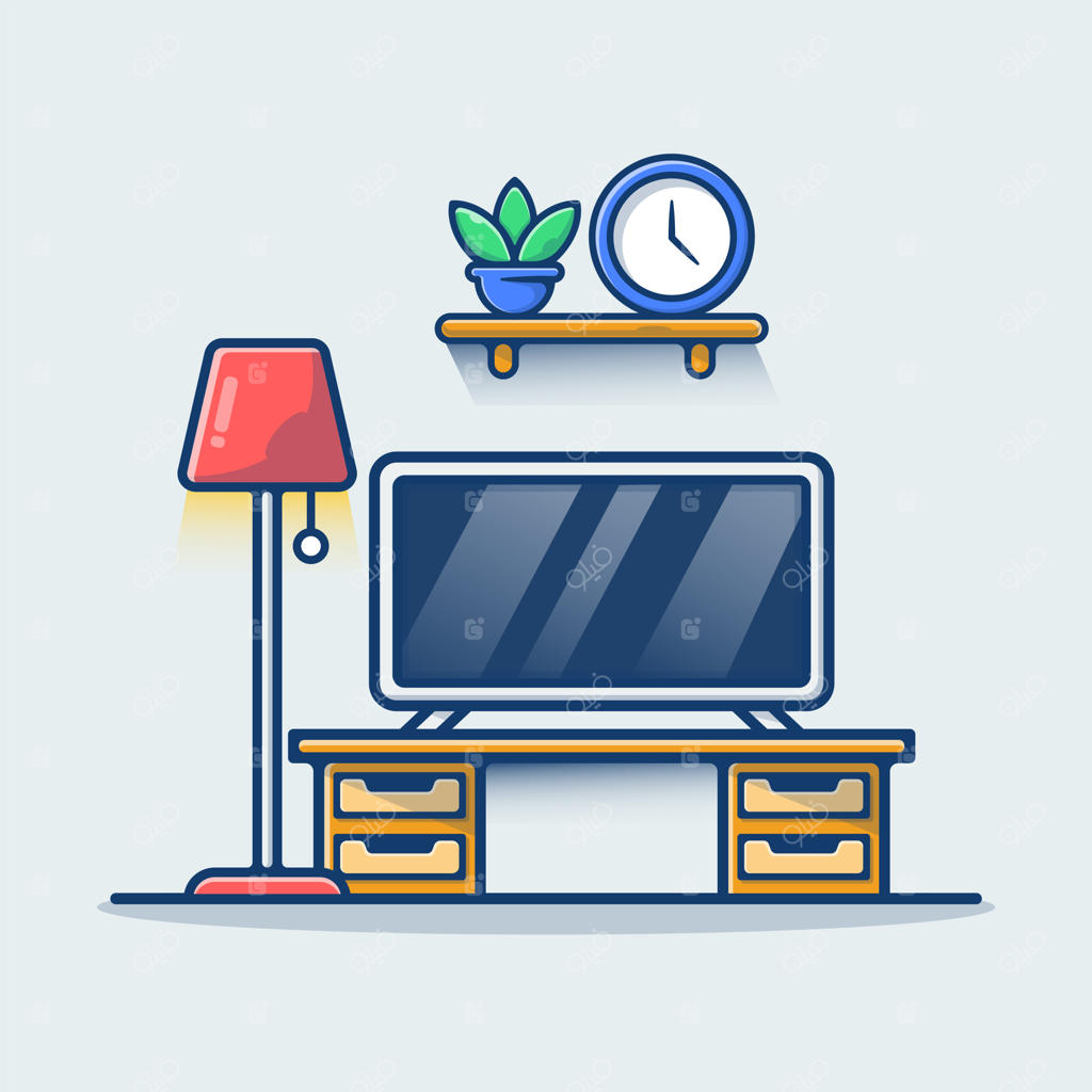 اتاق نشیمن با تلویزیون و آباژور