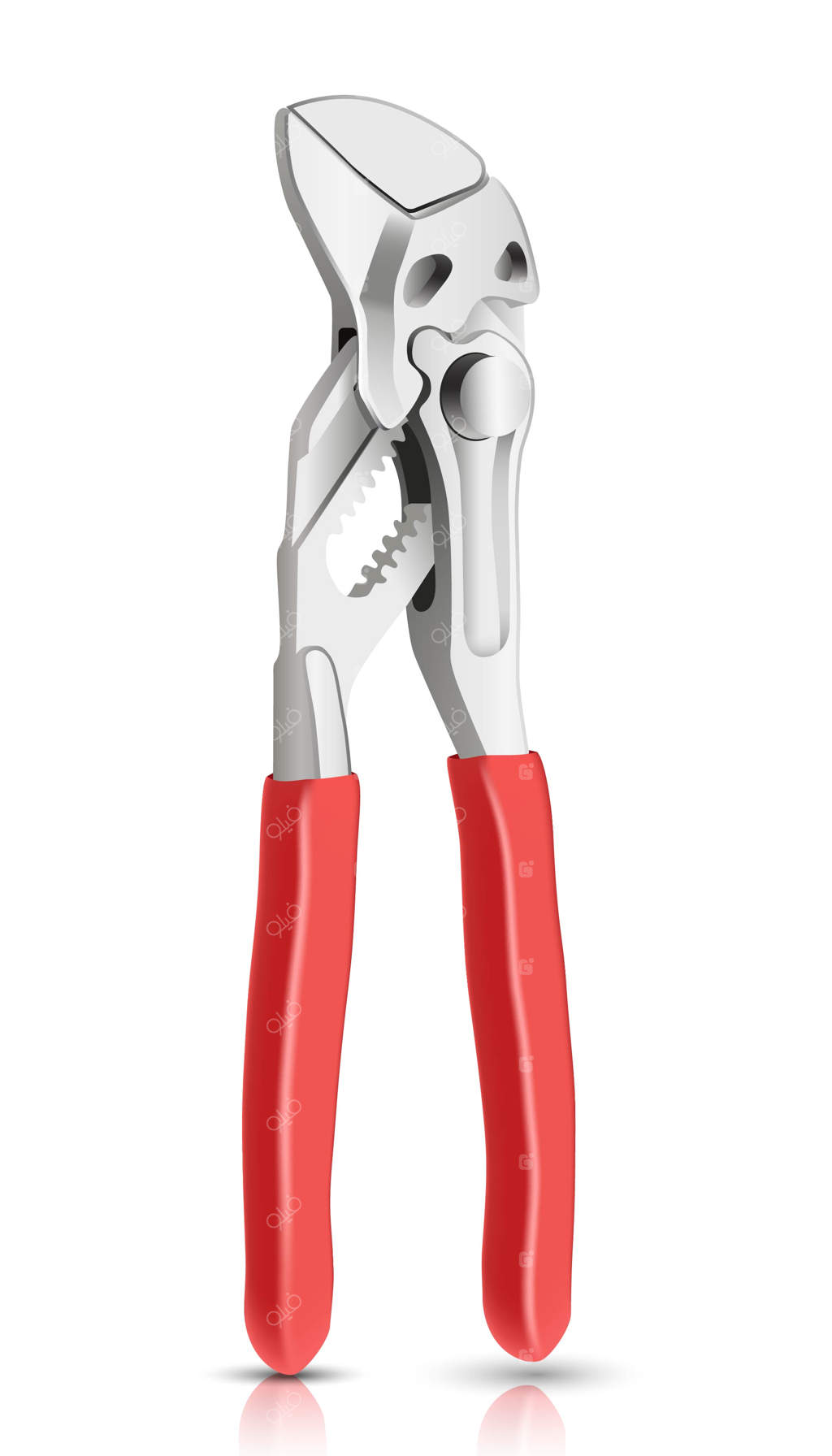 آچار لوله‌کشی با دسته‌های قرمز روی زمینه سفید.