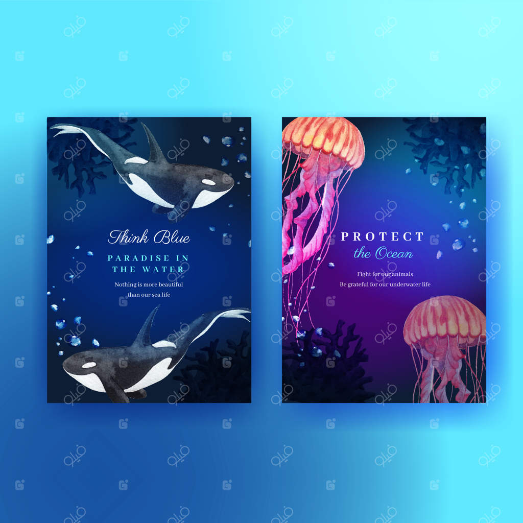 کارت تشکر با طرح آبرنگی زندگی دریایی