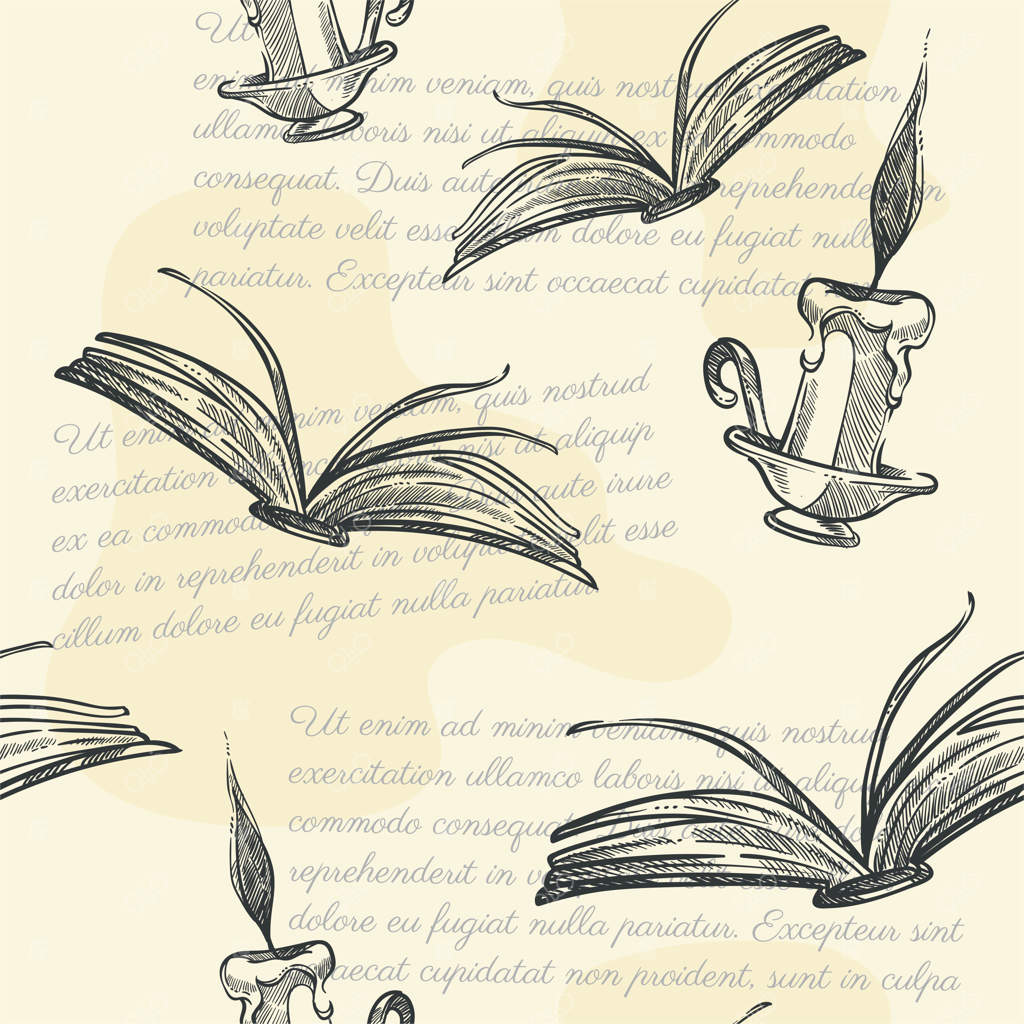 کتاب قدیمی با صفحات باز و نور شمع‌ها