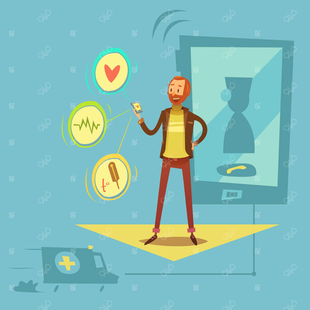 مفهوم تشخیص سلامت با نمادهای پزشکی و سلامت - تصویرسازی کارتونی وکتور