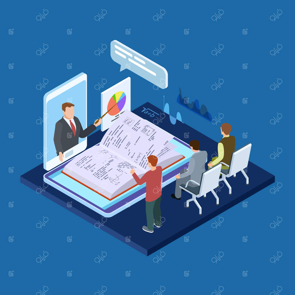 مفهوم وکتور ایزومتریک سه‌بعدی آموزش کسب‌وکار آنلاین