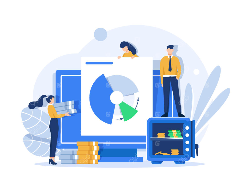 مردم سرمایه‌گذاری می‌کنند: زنی به مدیریت نمودار مالی و مفهوم بازگشت سرمایه (ROI) می‌پردازد.