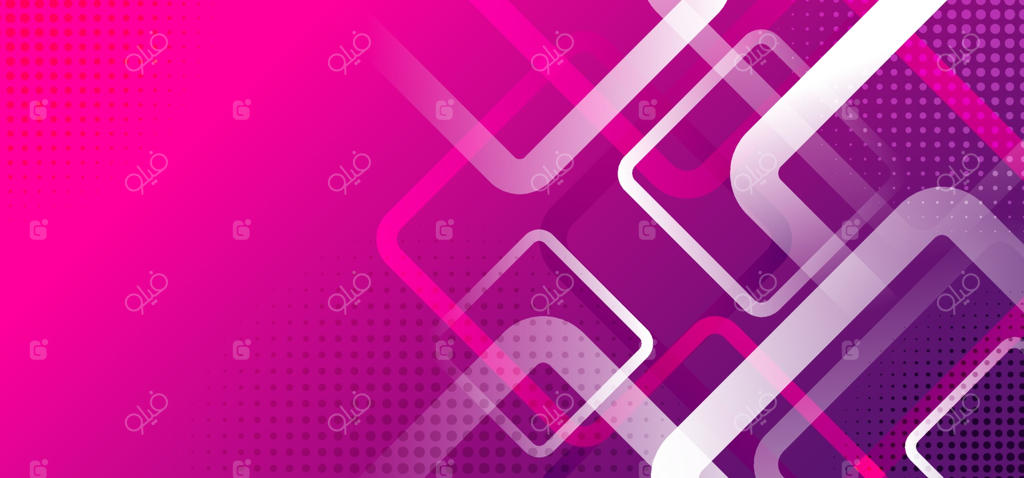 طراحی قالب وب با بنر مربعی، زمینه سفید با گرادیانت صورتی و بنفش