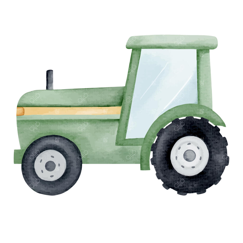 تراکتور آبرنگی: عنصر باغبانی، تصویر کشاورزی دست‌ساز به سبک کودکانه