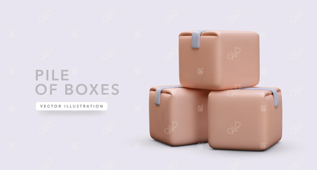 تصویر وکتوری از جعبه‌های سه‌بعدی واقع‌گرایانه با سایه روی پس‌زمینه روشن