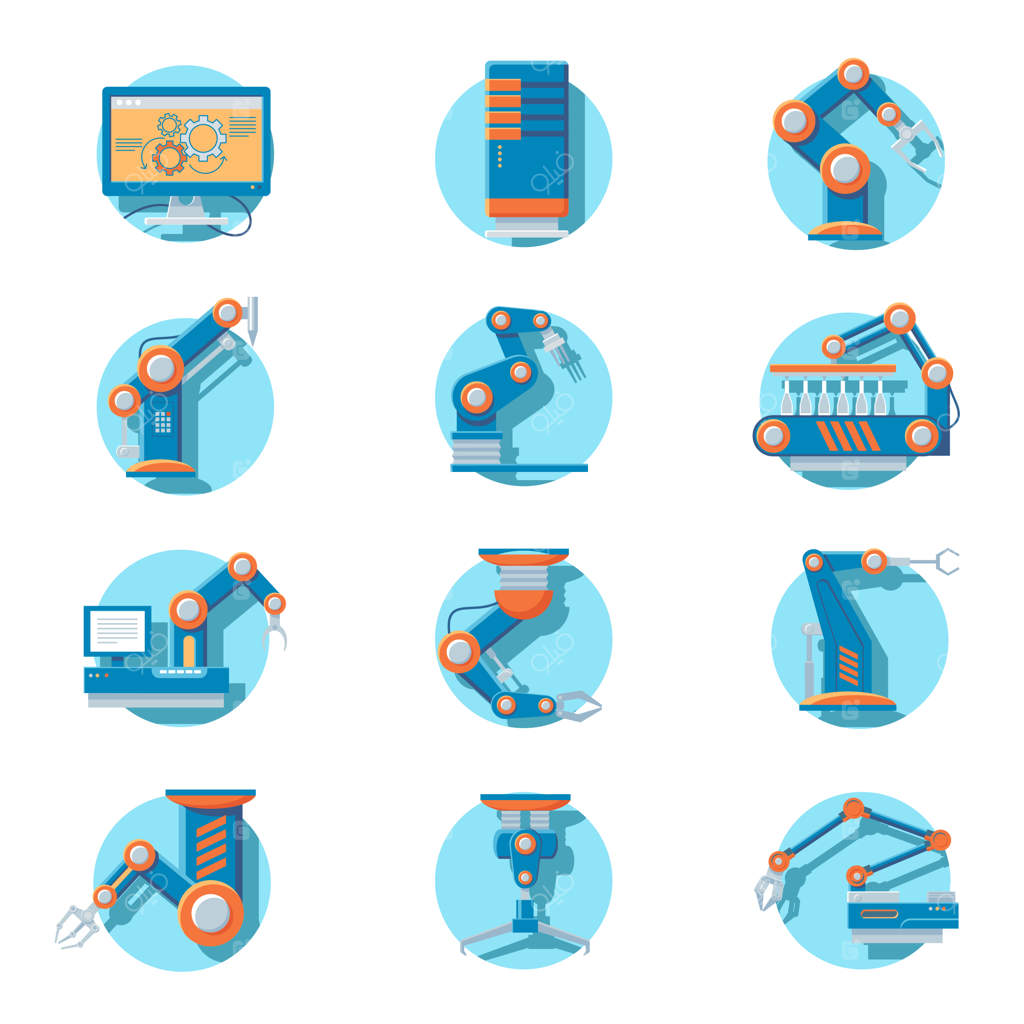 مجموعه آیکون‌های روبات صنعتی خودکار