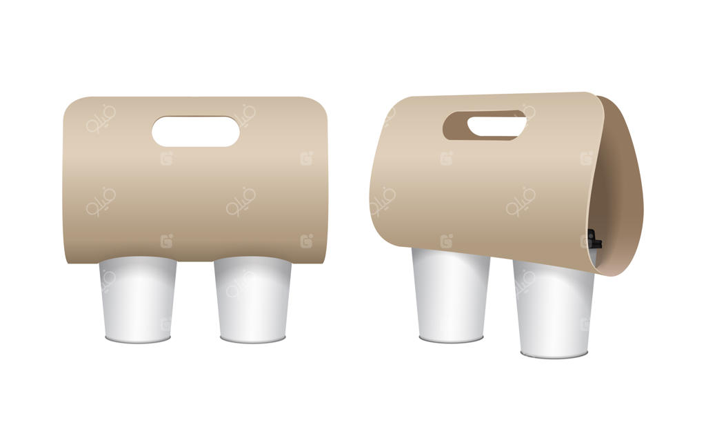 مجموعه نگهدارنده کارتنی لیوان قهوه. جعبه نگهدارنده کاغذی. نمای جلو و بغل. نگهدارنده لیوان قهوه برای بیرون‌بر