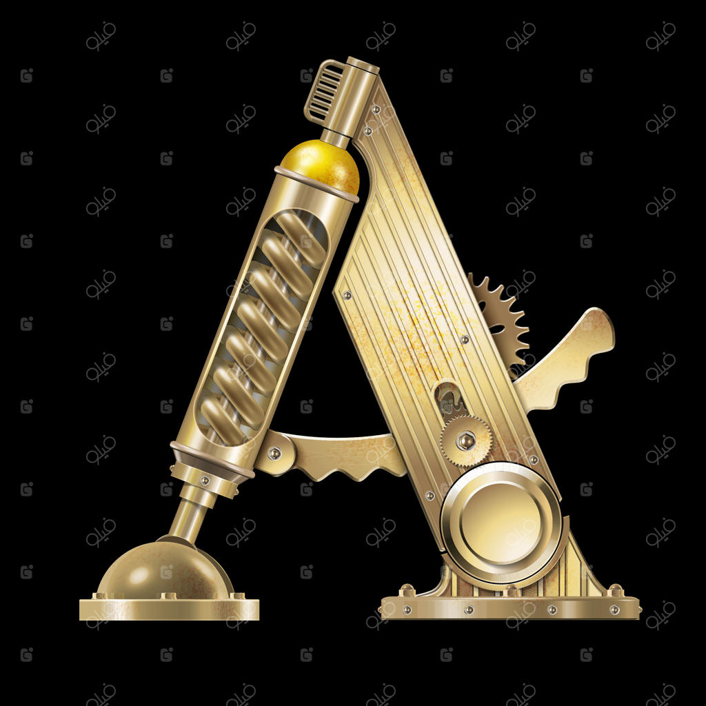 حروف مکانیکی از عناصر چرخ‌دنده و فلزی - حرف بزرگ "A" به صورت وکتور