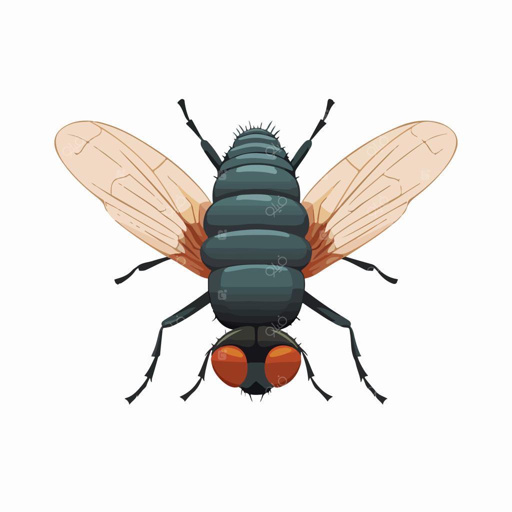 تصویر برداری دقیق مگس خانگی روی زمینه سفید